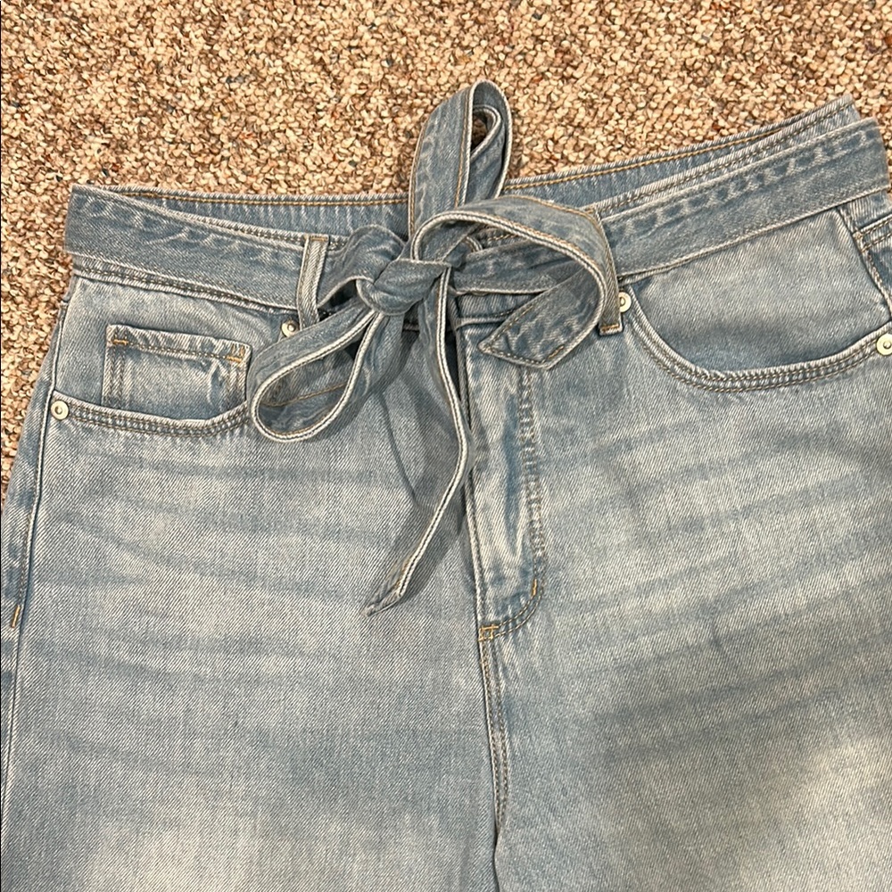 LOFT High Rise Palazzo Tie Waist Wide Leg Jeans - Picture 5 of 7